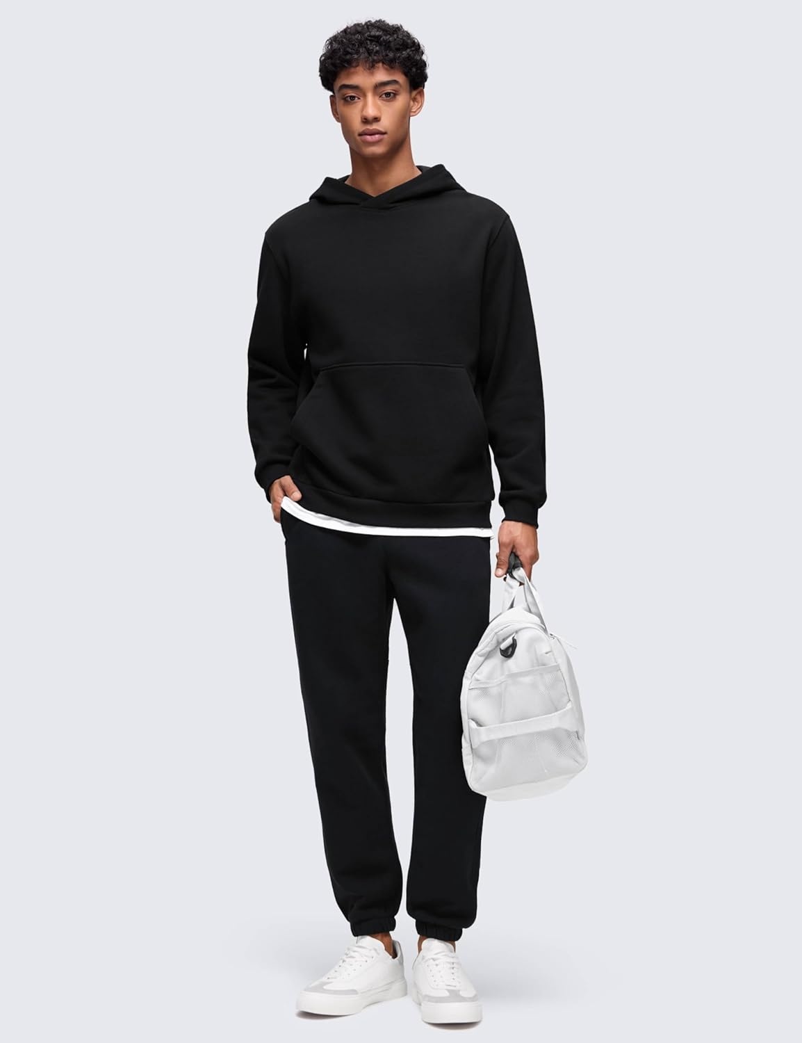 image:imageCRZ YOGA Cotton Fleece Lined Pullover Hoodies for Men Cozy Casual Workout Essential Sweatshirts With Kangaroo PocketBlack
