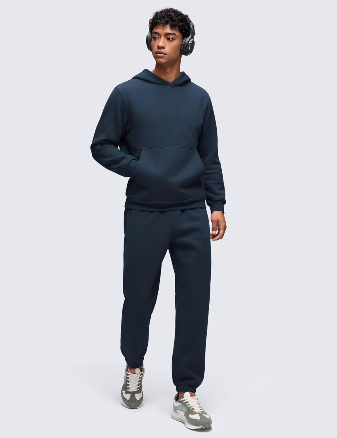 image:imageCRZ YOGA Cotton Fleece Lined Pullover Hoodies for Men Cozy Casual Workout Essential Sweatshirts With Kangaroo PocketInk Blue