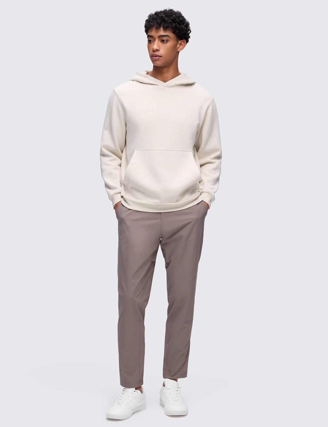 image:imageCRZ YOGA Cotton Fleece Lined Pullover Hoodies for Men Cozy Casual Workout Essential Sweatshirts With Kangaroo PocketMilky White Bone
