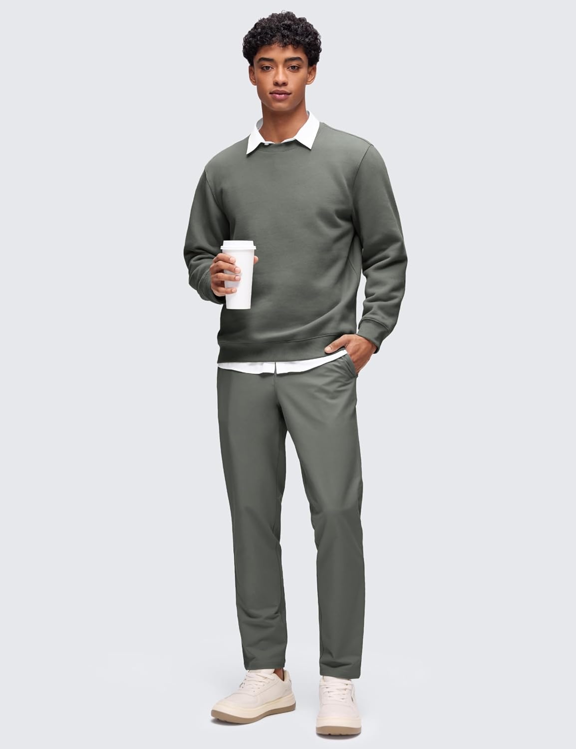 image:imageCRZ YOGA Cotton Fleece Lined Pullover Sweatshirts for Men Crewneck Cozy Casual Athletic Daily Workout Sweat Shirt TopsGrey Sage