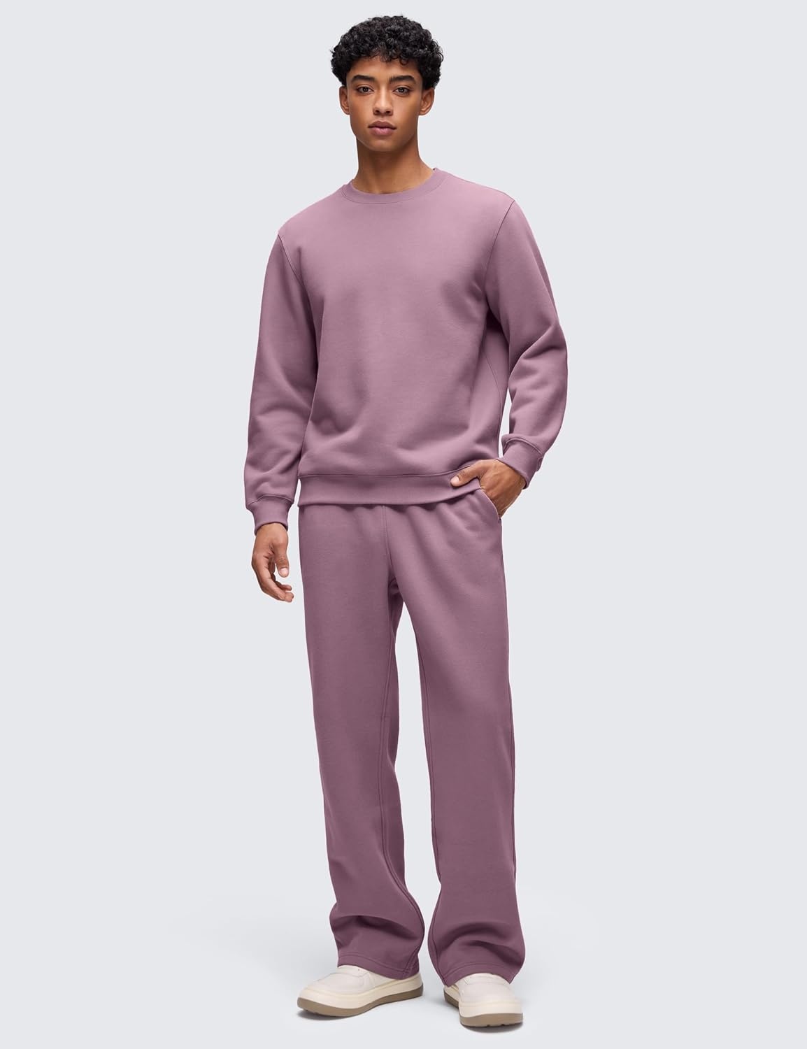 image:imageCRZ YOGA Cotton Fleece Lined Pullover Sweatshirts for Men Crewneck Cozy Casual Athletic Daily Workout Sweat Shirt TopsLight Lavender
