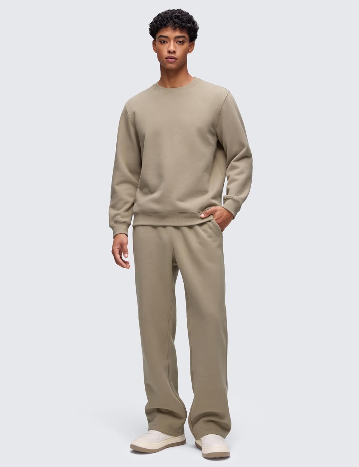image:imageCRZ YOGA Cotton Fleece Lined Pullover Sweatshirts for Men Crewneck Cozy Casual Athletic Daily Workout Sweat Shirt TopsOak