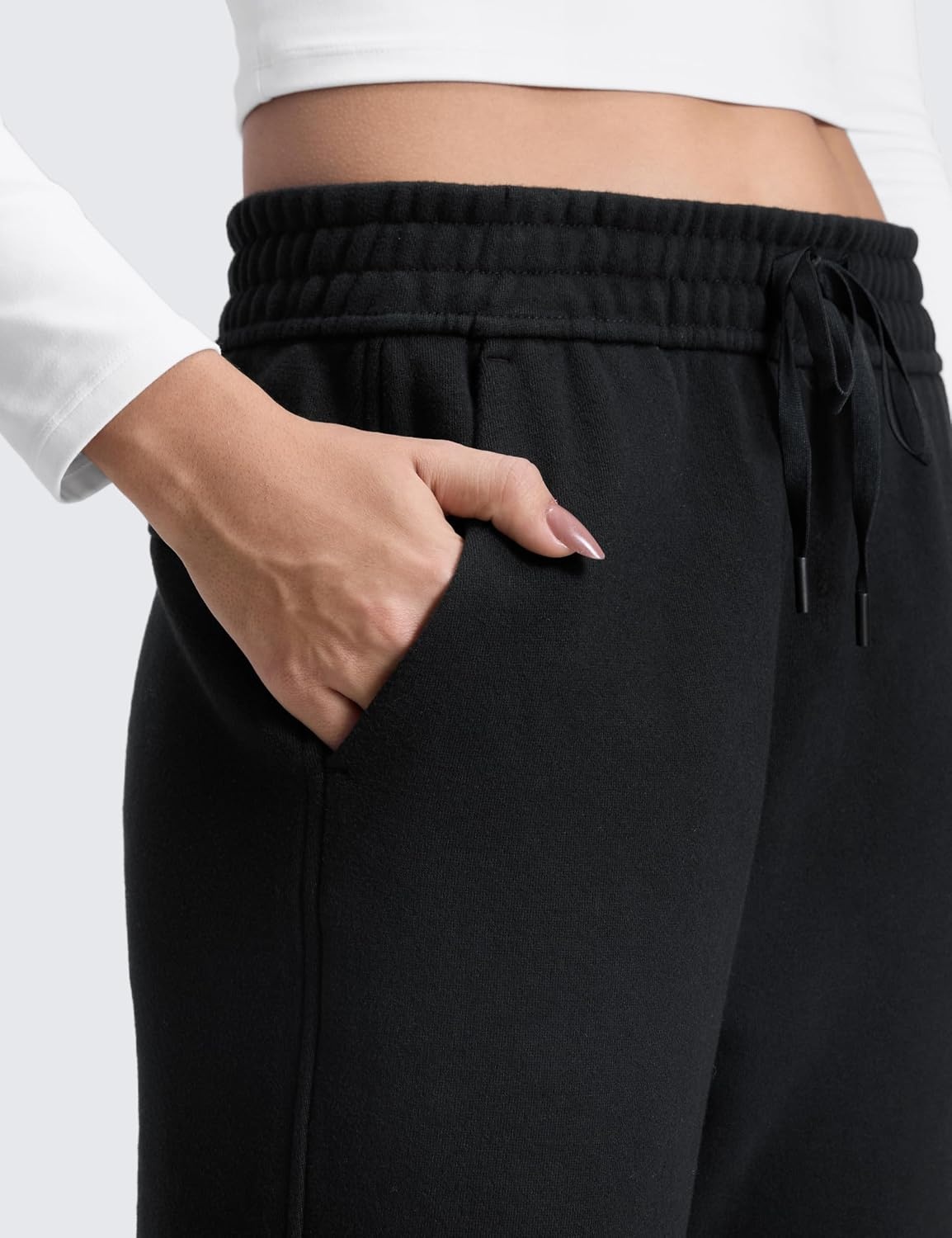 image:imageCRZ YOGA Cotton Fleece Lined Sweatpants Women 283032 Straight Leg Casual Lounge Pants with Pockets Winter WarmBlack