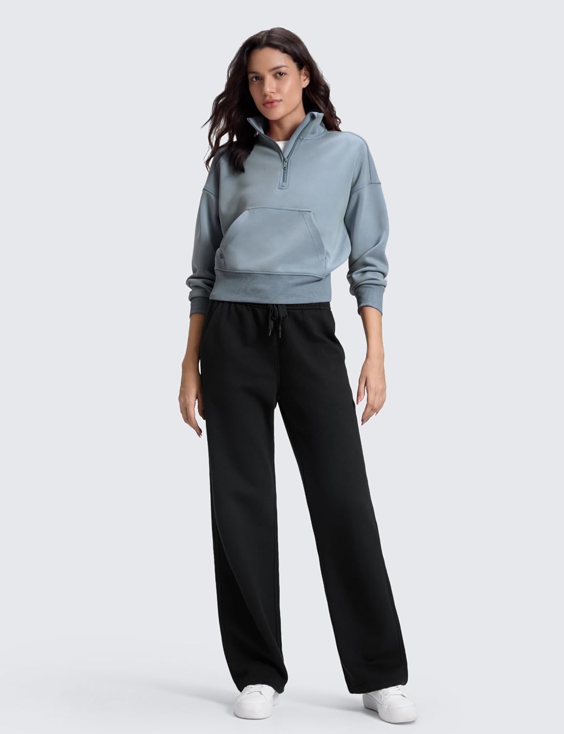 image:imageCRZ YOGA Cotton Fleece Lined Sweatpants Women 283032 Straight Leg Casual Lounge Pants with Pockets Winter WarmBlack