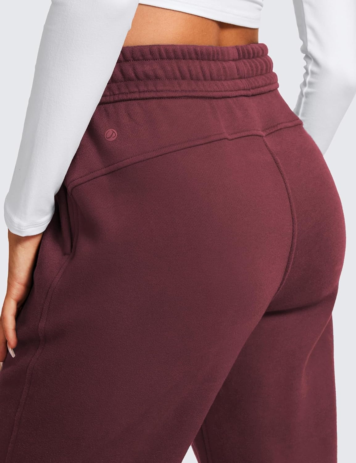 image:imageCRZ YOGA Cotton Fleece Lined Sweatpants Women 283032 Straight Leg Casual Lounge Pants with Pockets Winter WarmDark Red
