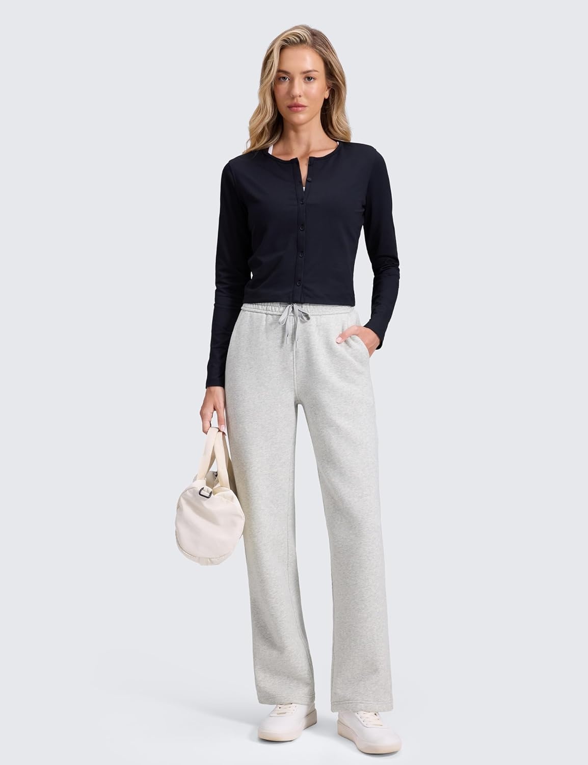 image:imageCRZ YOGA Cotton Fleece Lined Sweatpants Women 283032 Straight Leg Casual Lounge Pants with Pockets Winter WarmDove Grey Heather