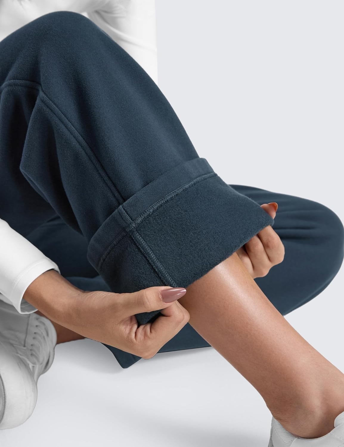 image:imageCRZ YOGA Cotton Fleece Lined Sweatpants Women 283032 Straight Leg Casual Lounge Pants with Pockets Winter WarmInk Blue