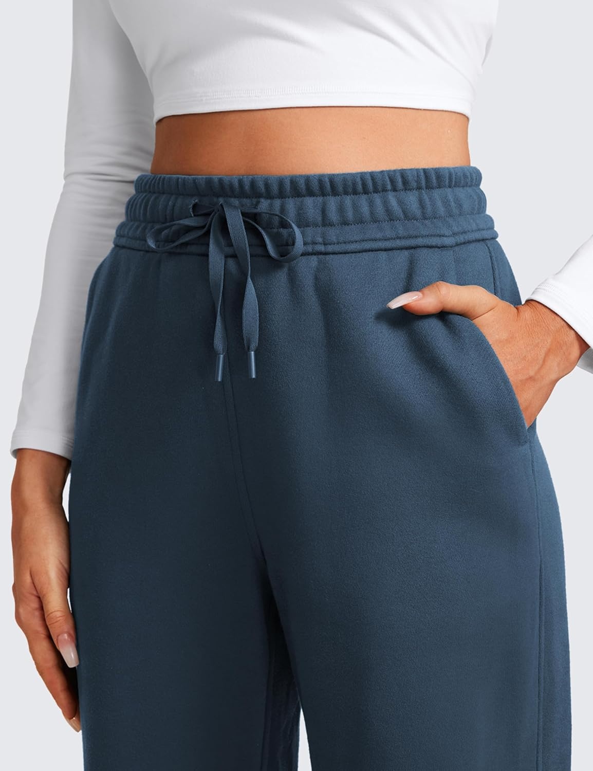 image:imageCRZ YOGA Cotton Fleece Lined Sweatpants Women 283032 Straight Leg Casual Lounge Pants with Pockets Winter WarmInk Blue