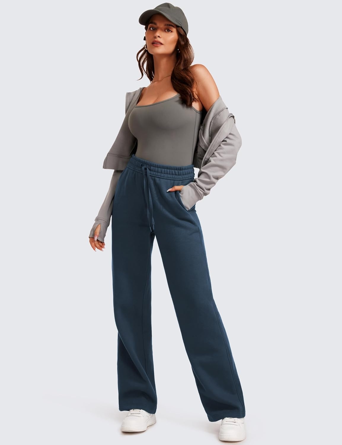 image:imageCRZ YOGA Cotton Fleece Lined Sweatpants Women 283032 Straight Leg Casual Lounge Pants with Pockets Winter WarmInk Blue