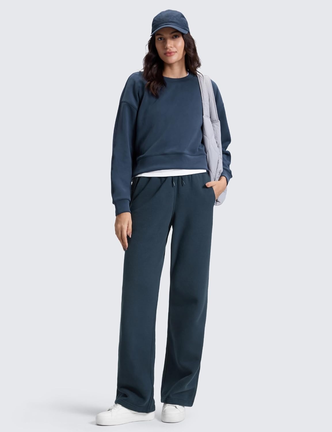 image:imageCRZ YOGA Cotton Fleece Lined Sweatpants Women 283032 Straight Leg Casual Lounge Pants with Pockets Winter WarmInk Blue