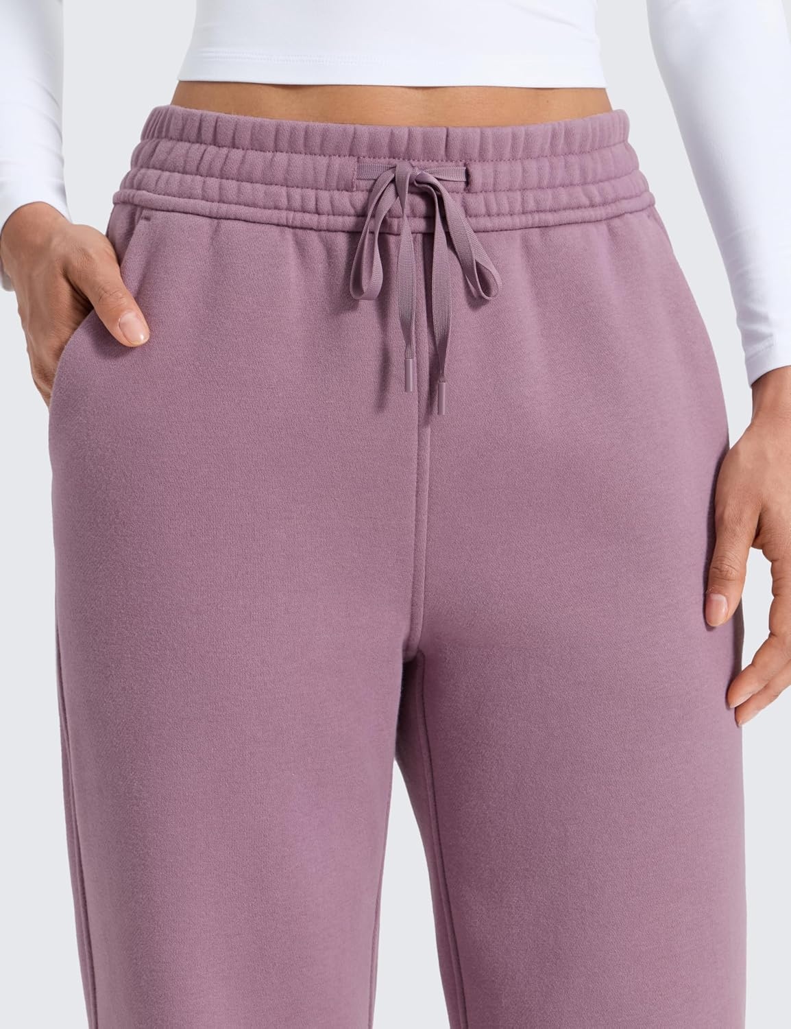 image:imageCRZ YOGA Cotton Fleece Lined Sweatpants Women 283032 Straight Leg Casual Lounge Pants with Pockets Winter WarmLight Lavender