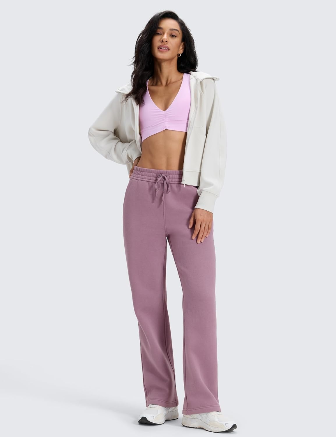 image:imageCRZ YOGA Cotton Fleece Lined Sweatpants Women 283032 Straight Leg Casual Lounge Pants with Pockets Winter WarmLight Lavender