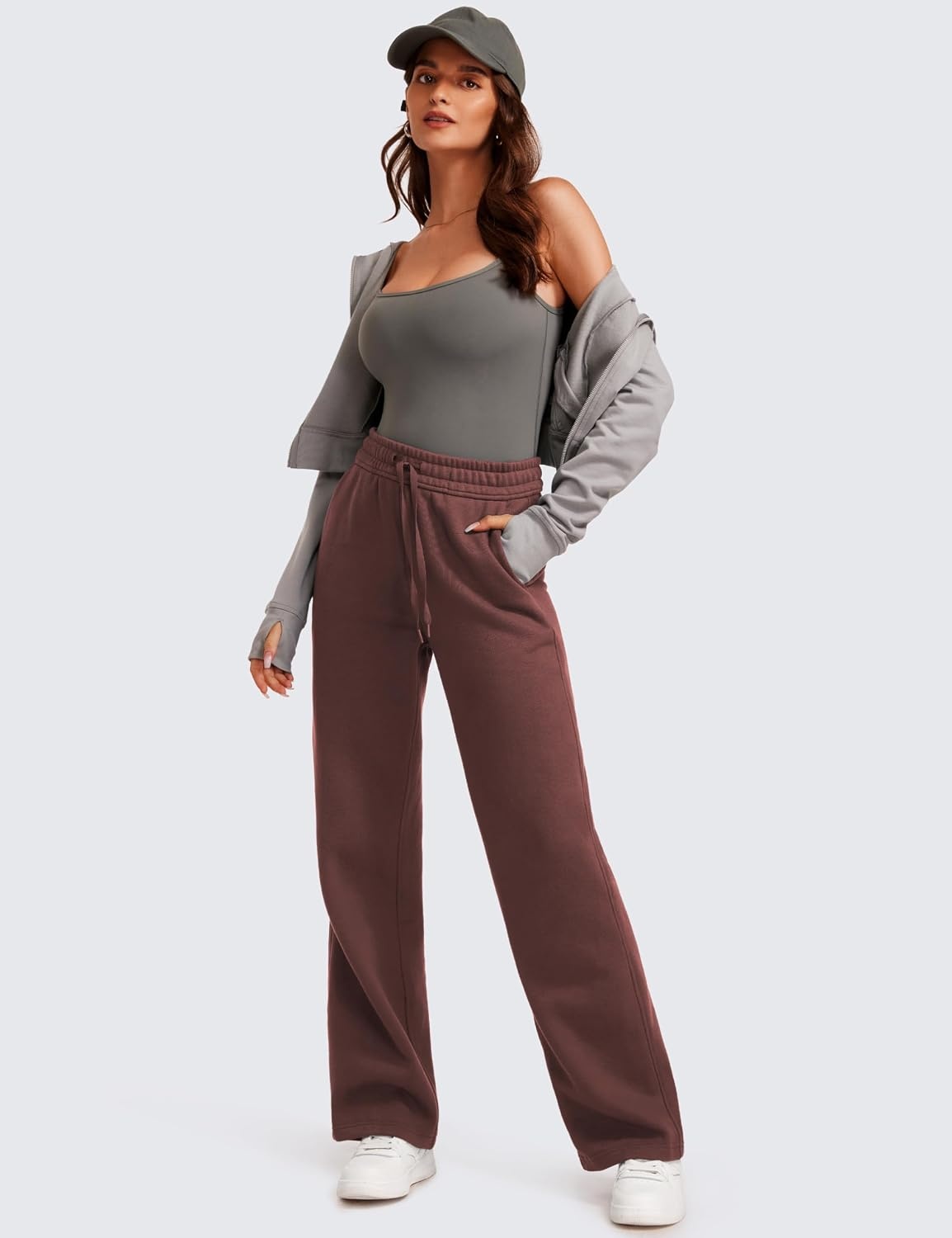 image:imageCRZ YOGA Cotton Fleece Lined Sweatpants Women 283032 Straight Leg Casual Lounge Pants with Pockets Winter WarmTaupe