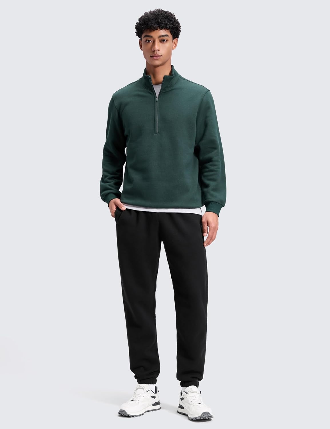 image:imageCRZ YOGA Cotton Fleece Lined Sweatpants for Men 30 Classic Fit Casual Lounge Cozy Sweat Pants Joggers with Zipper PocketsBlack