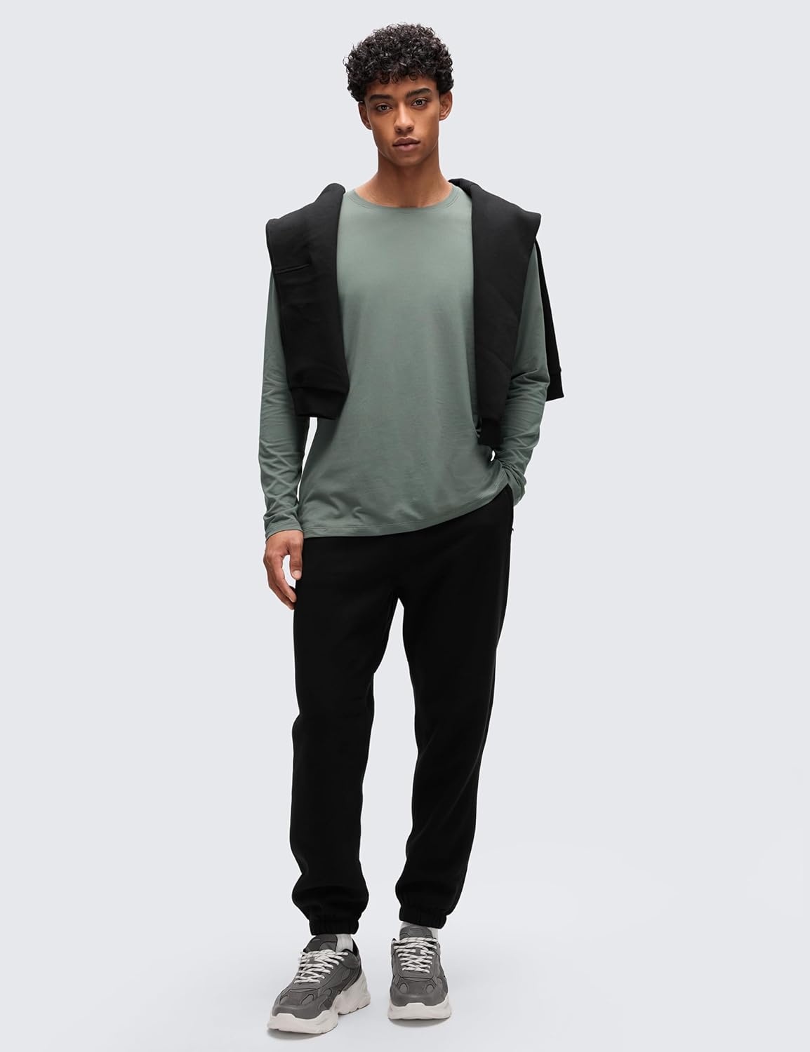 image:imageCRZ YOGA CottonBlend Long Sleeve Shirts for Men Moisture Wicking Soft Workout Athletic Casual Crewneck Basic TopsGrey Sage