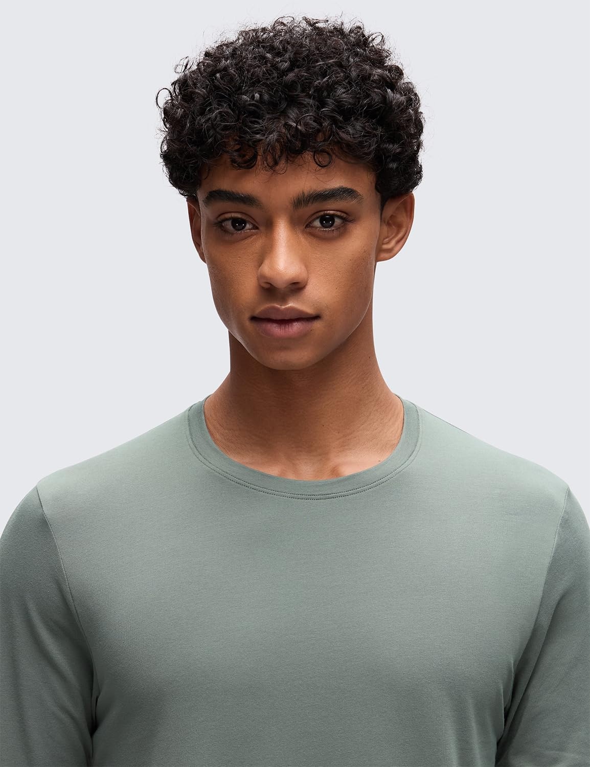 image:imageCRZ YOGA CottonBlend Long Sleeve Shirts for Men Moisture Wicking Soft Workout Athletic Casual Crewneck Basic TopsGrey Sage
