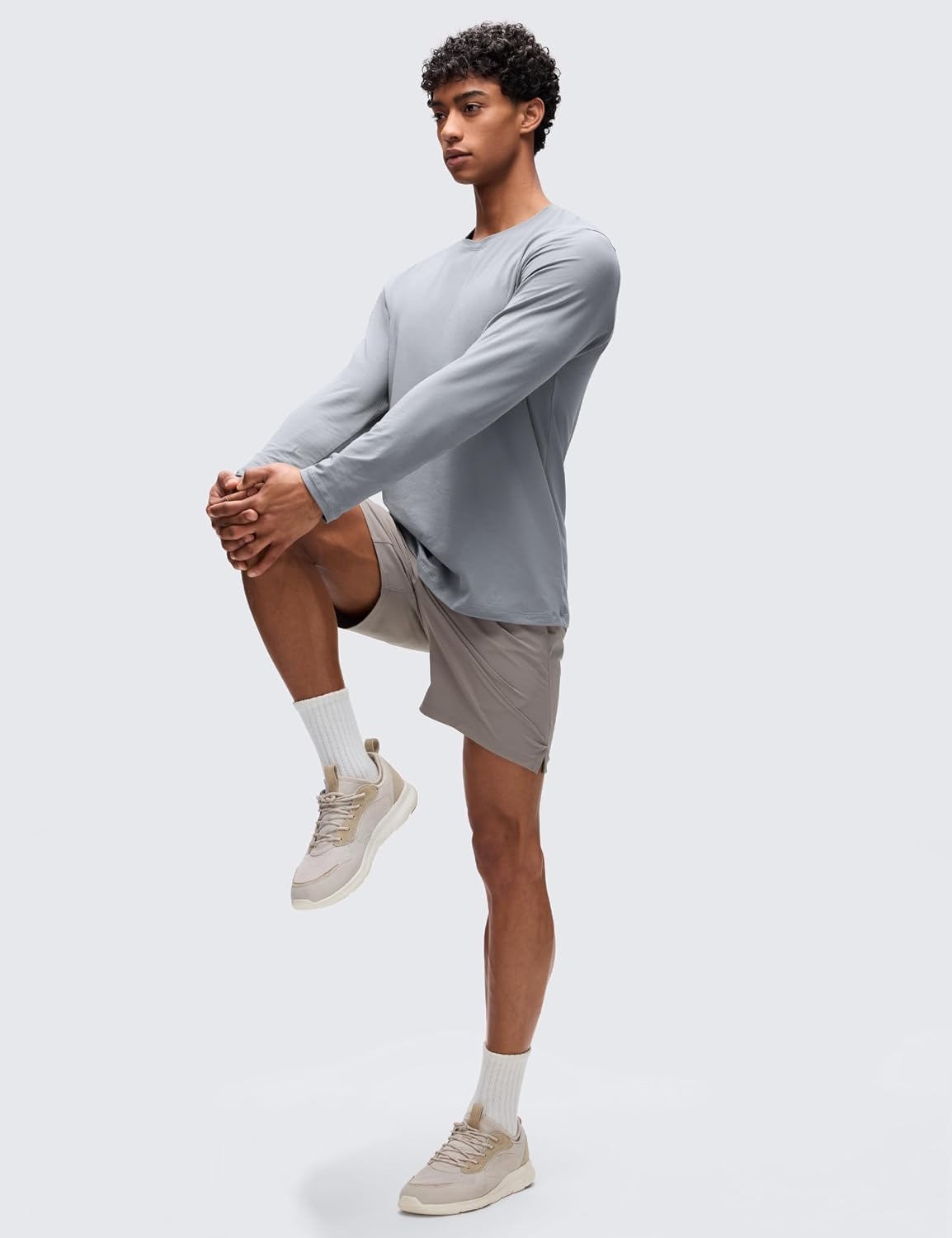 image:imageCRZ YOGA CottonBlend Long Sleeve Shirts for Men Moisture Wicking Soft Workout Athletic Casual Crewneck Basic TopsSilver Gray