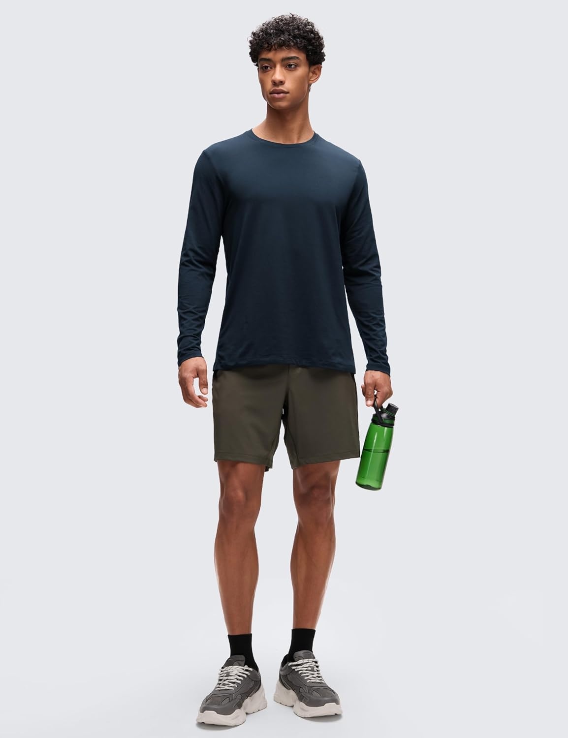 image:imageCRZ YOGA CottonBlend Long Sleeve Shirts for Men Moisture Wicking Soft Workout Athletic Casual Crewneck Basic TopsTrue Navy