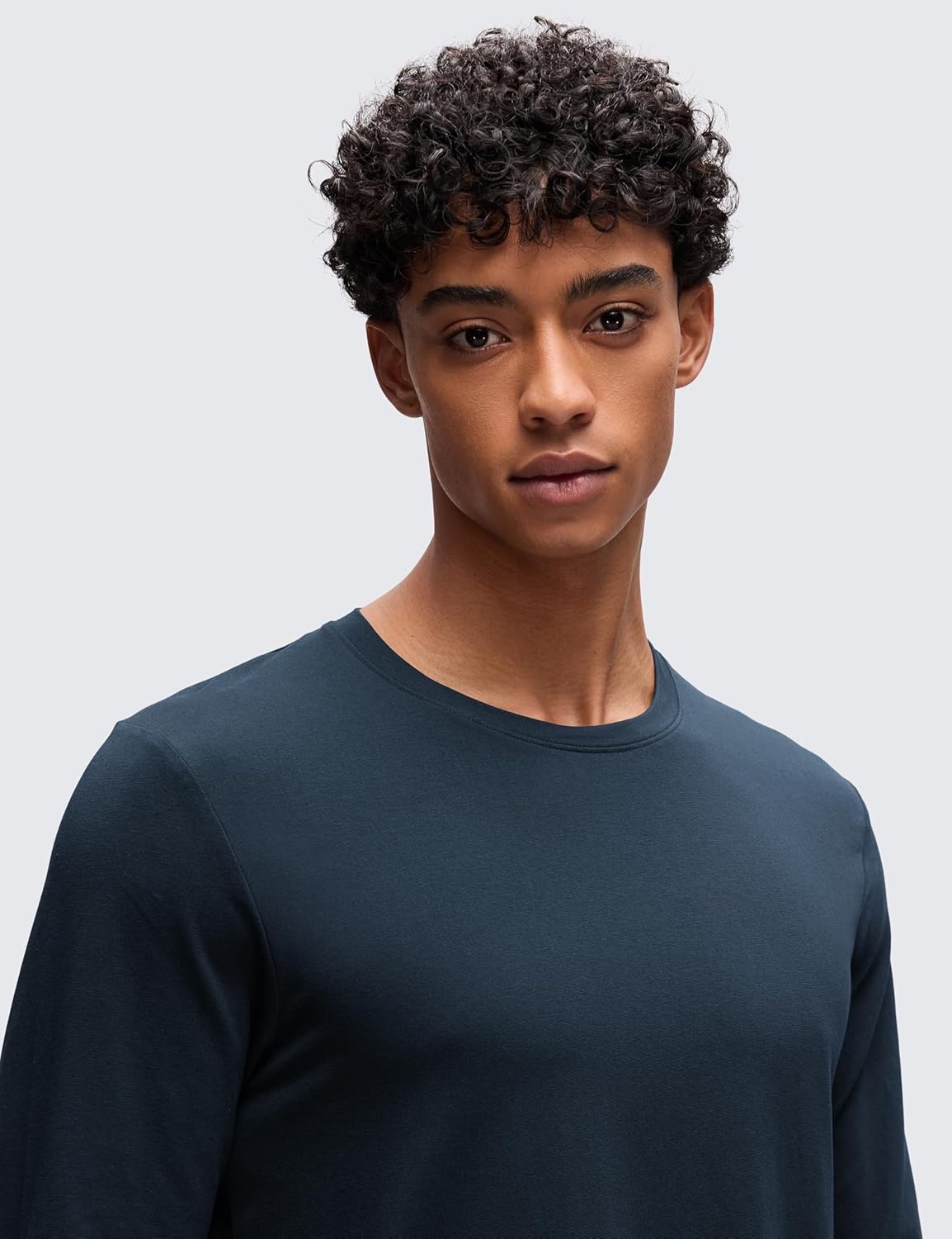 image:imageCRZ YOGA CottonBlend Long Sleeve Shirts for Men Moisture Wicking Soft Workout Athletic Casual Crewneck Basic TopsTrue Navy