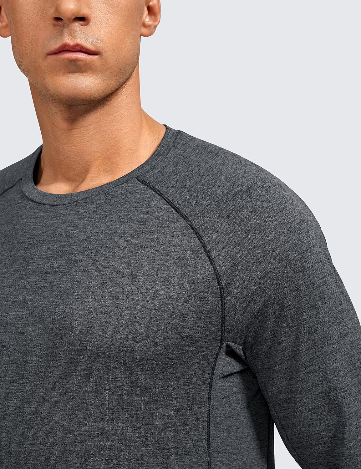 image:imageCRZ YOGA Crewneck Workout Long Sleeve Shirts for Men Quick Dry Running Athletic TShirts Lightweight Basic TopsCarbon Heather