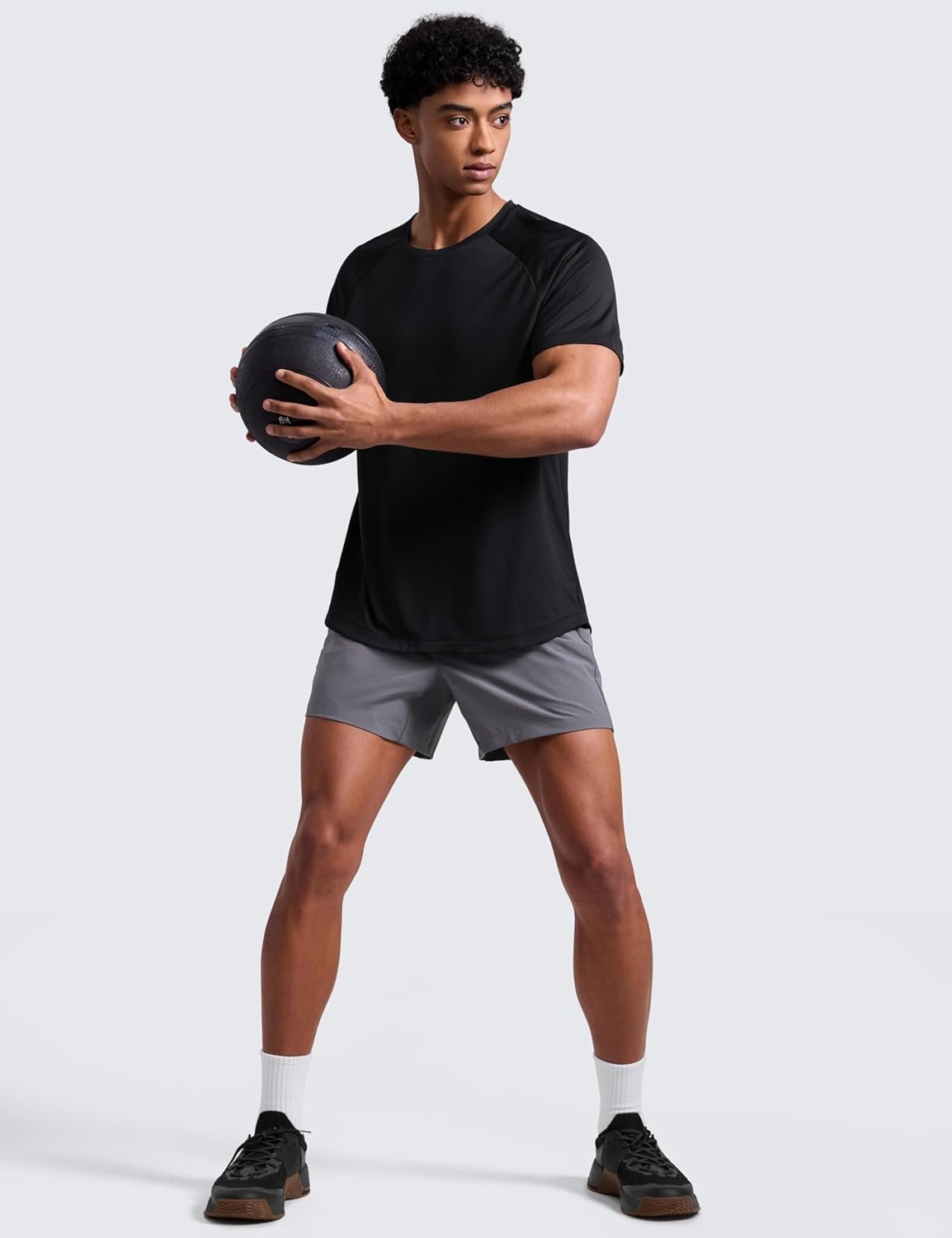 image:imageCRZ YOGA Crewneck Workout Shirts for Men Quick Dry Running Athletic TShirts Lightweight Basic TopsBlack