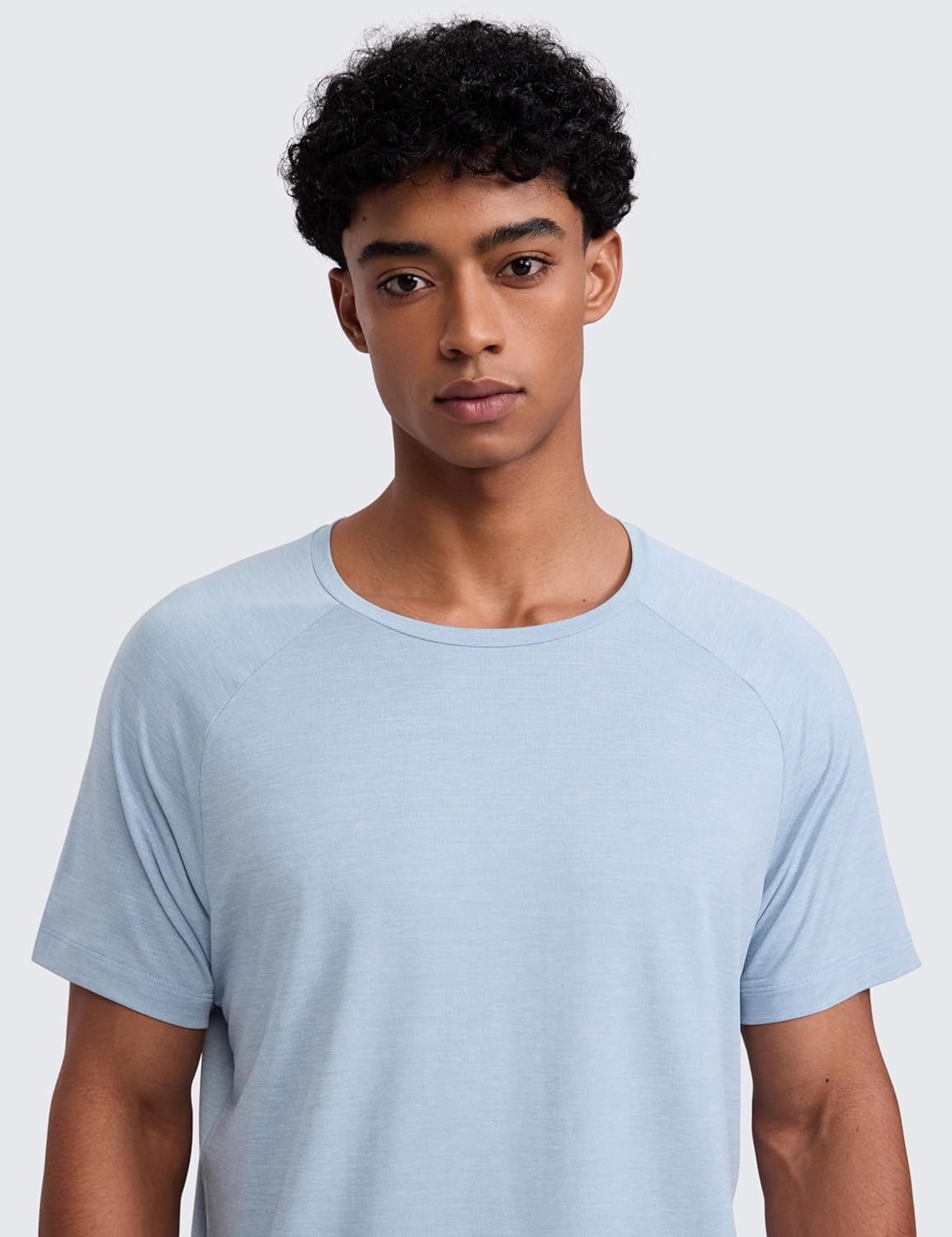 image:imageCRZ YOGA Crewneck Workout Shirts for Men Quick Dry Running Athletic TShirts Lightweight Basic TopsChambray Blue Heather