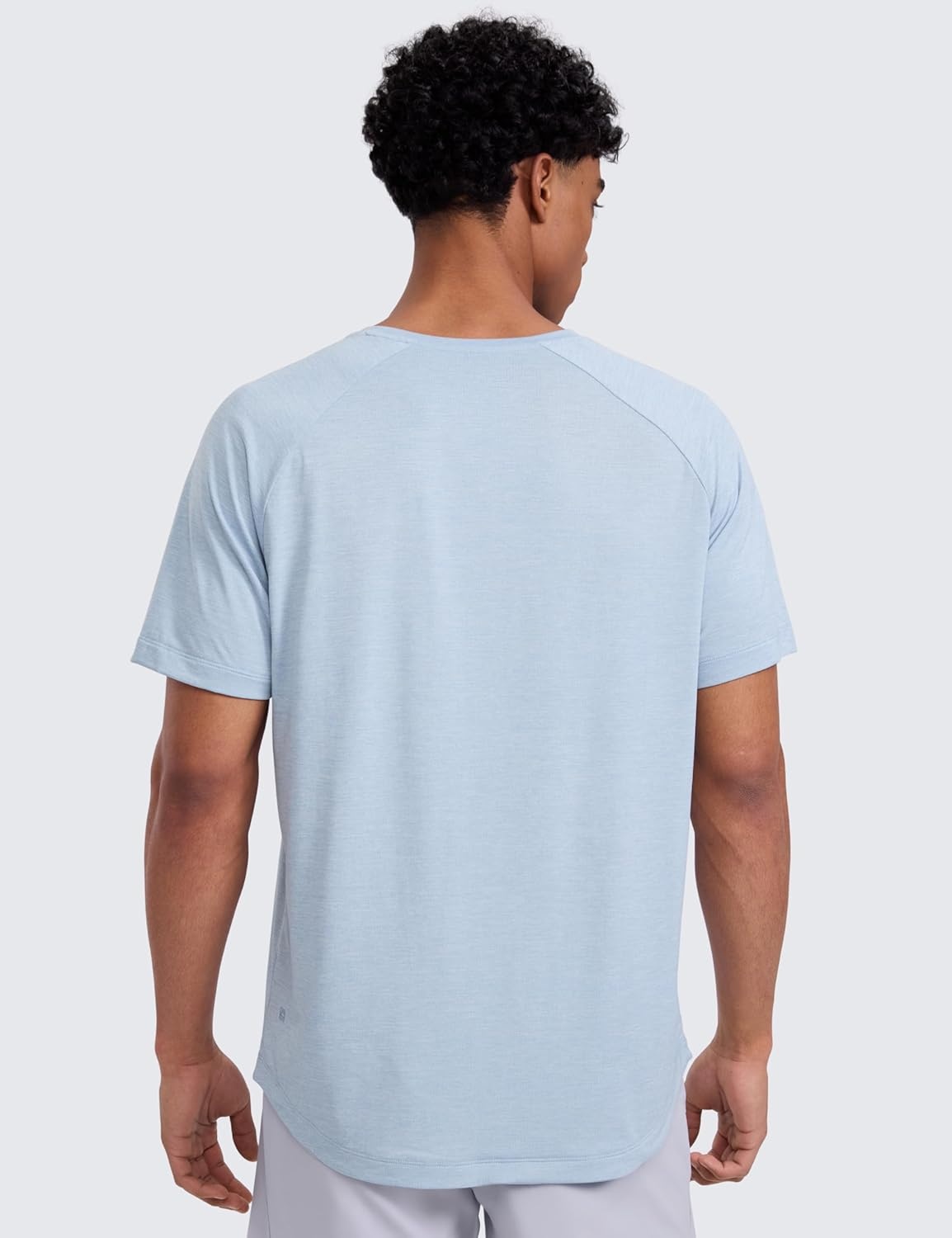 image:imageCRZ YOGA Crewneck Workout Shirts for Men Quick Dry Running Athletic TShirts Lightweight Basic TopsChambray Blue Heather