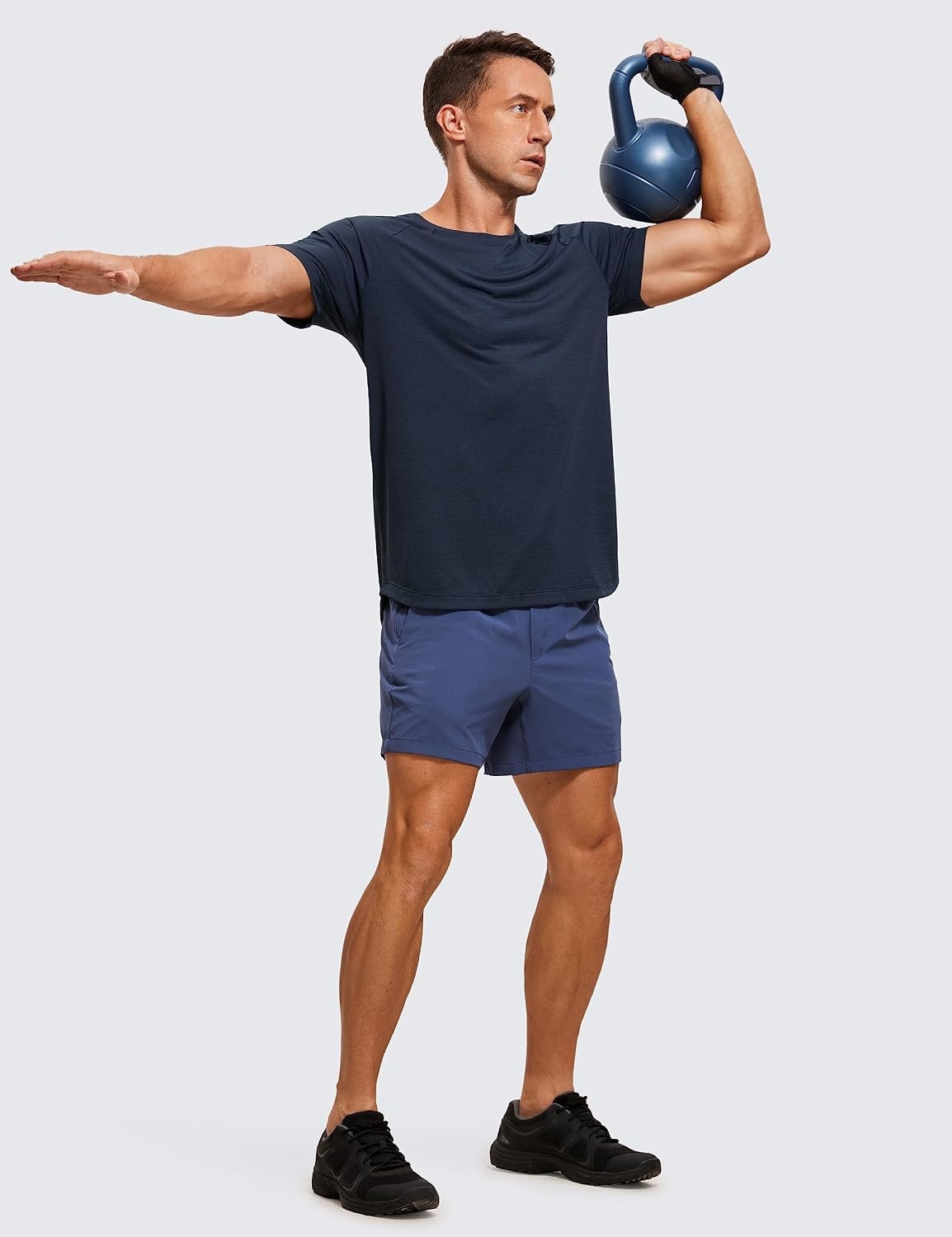 image:imageCRZ YOGA Crewneck Workout Shirts for Men Quick Dry Running Athletic TShirts Lightweight Basic TopsNavyheather