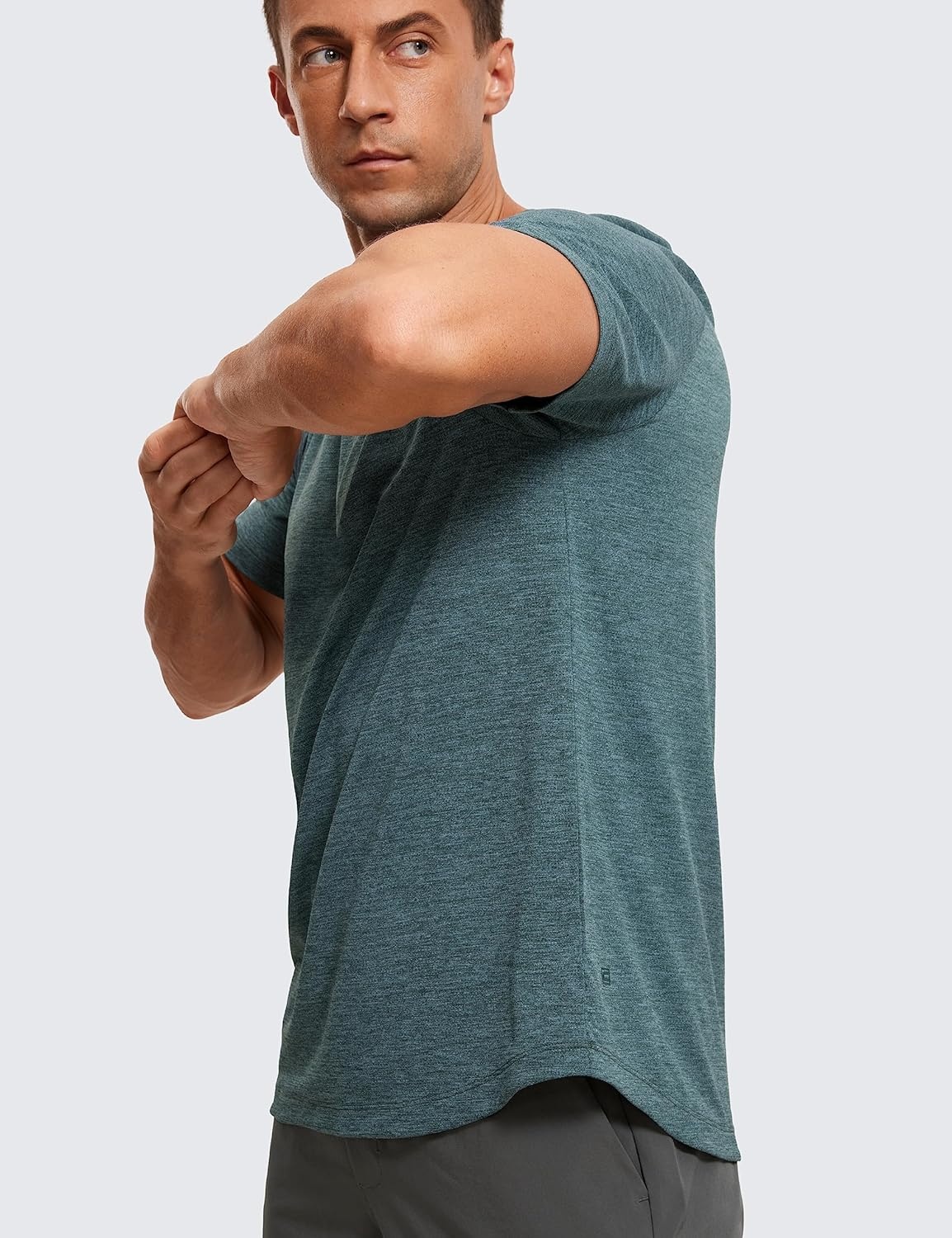 image:imageCRZ YOGA Crewneck Workout Shirts for Men Quick Dry Running Athletic TShirts Lightweight Basic TopsSmoked Spruce Heather