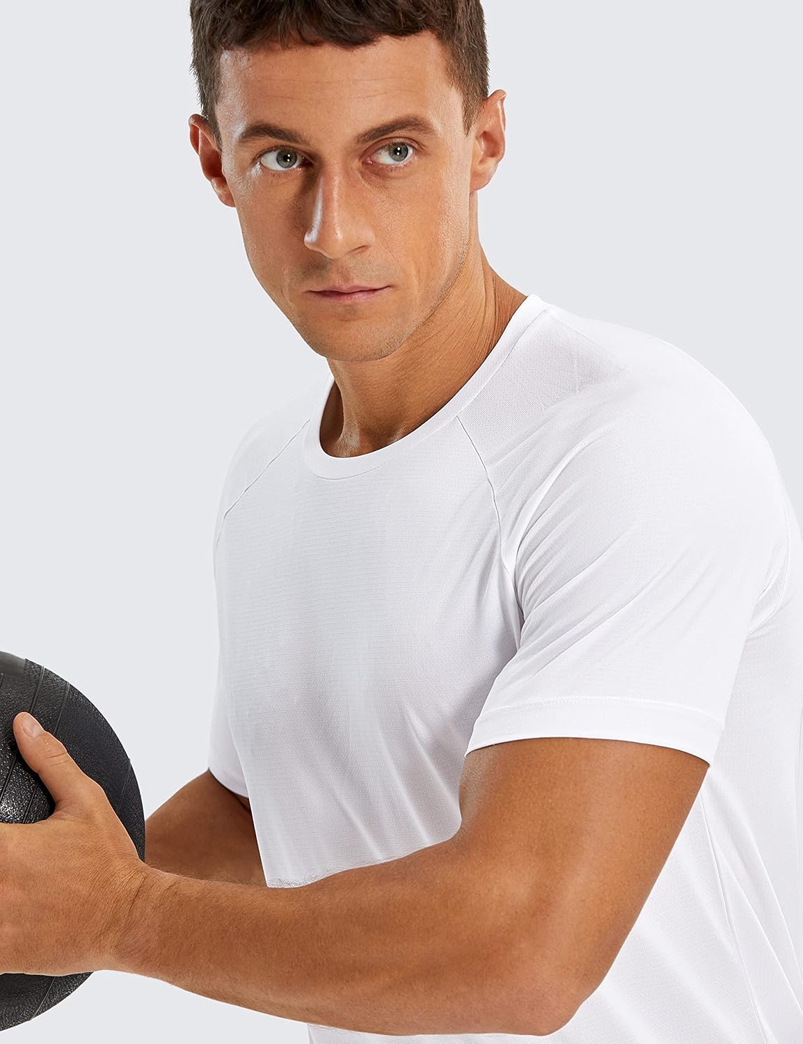 image:imageCRZ YOGA Crewneck Workout Shirts for Men Quick Dry Running Athletic TShirts Lightweight Basic TopsWhite