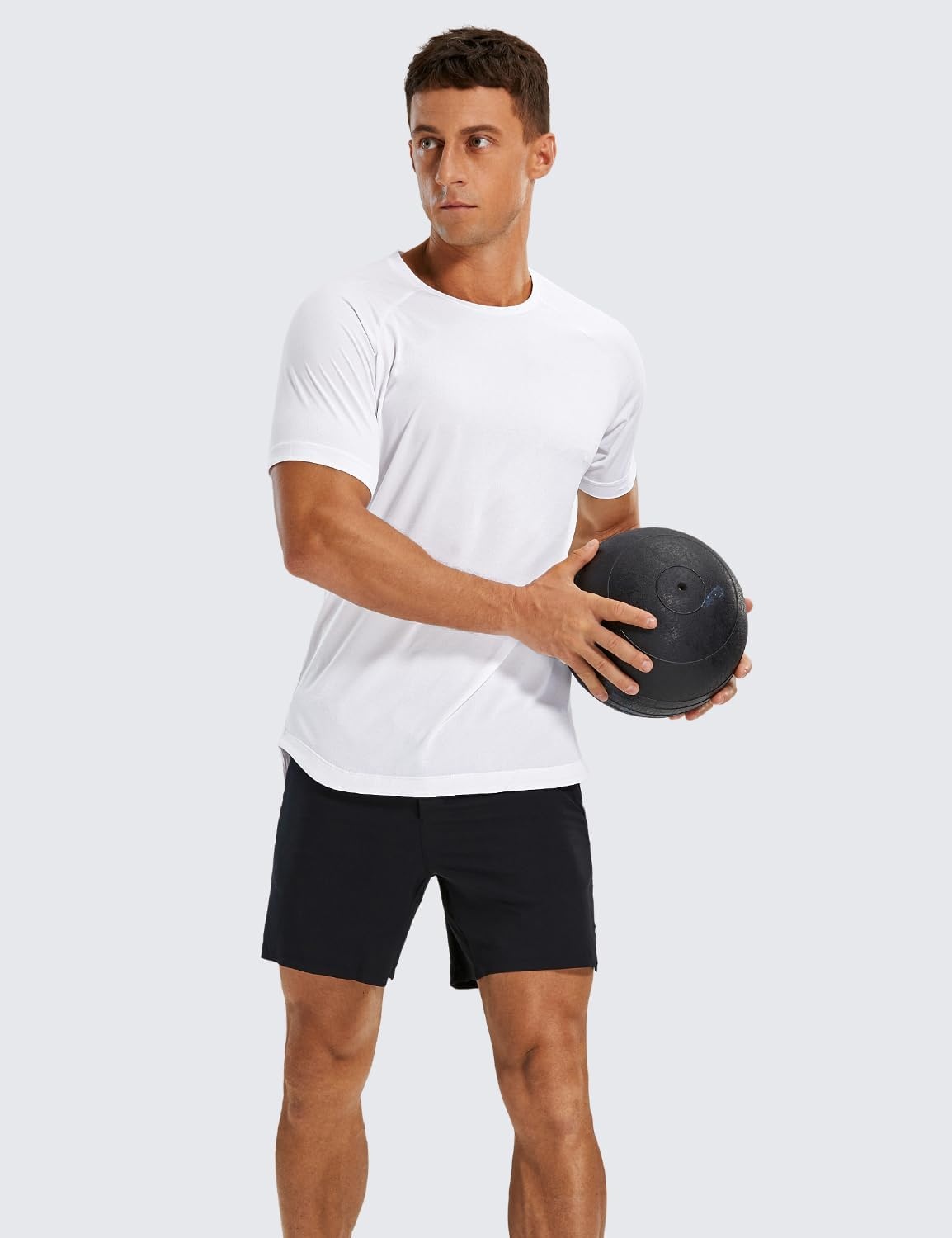 image:imageCRZ YOGA Crewneck Workout Shirts for Men Quick Dry Running Athletic TShirts Lightweight Basic TopsWhite