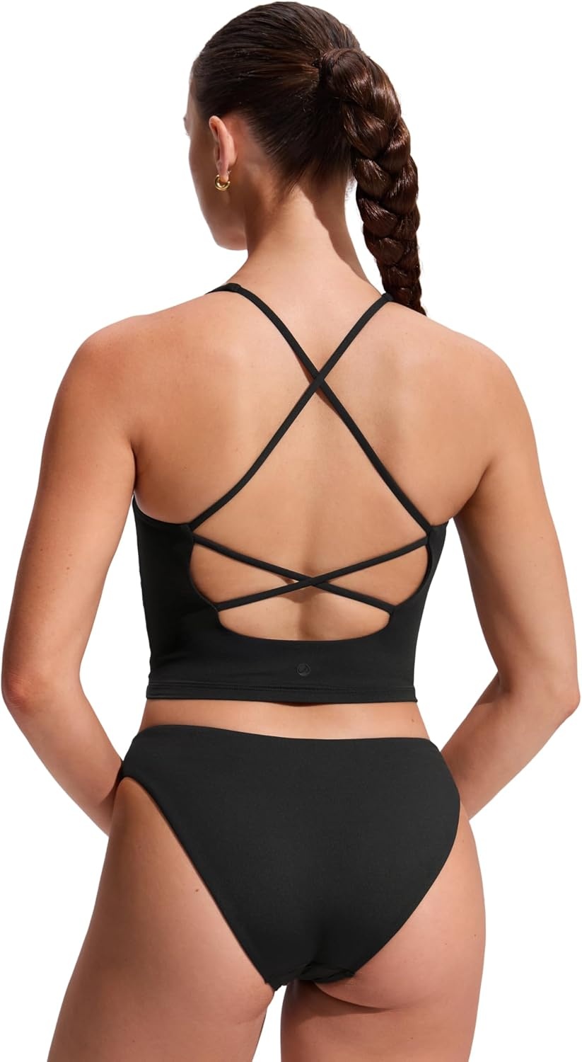 image:imageCRZ YOGA Criss Cross Back Tankini Tops for Women Padded V Neck Bathing Suit Crop Swim TankBlack