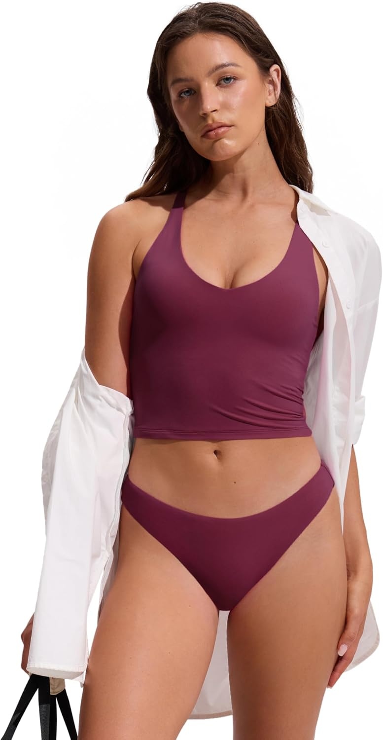 image:imageCRZ YOGA Criss Cross Back Tankini Tops for Women Padded V Neck Bathing Suit Crop Swim TankFuchsia