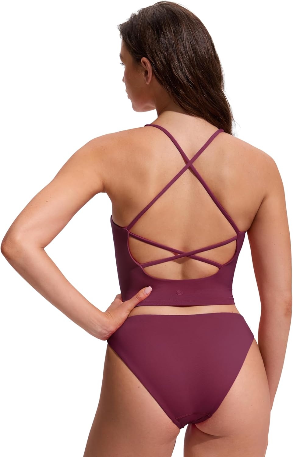 image:imageCRZ YOGA Criss Cross Back Tankini Tops for Women Padded V Neck Bathing Suit Crop Swim TankFuchsia