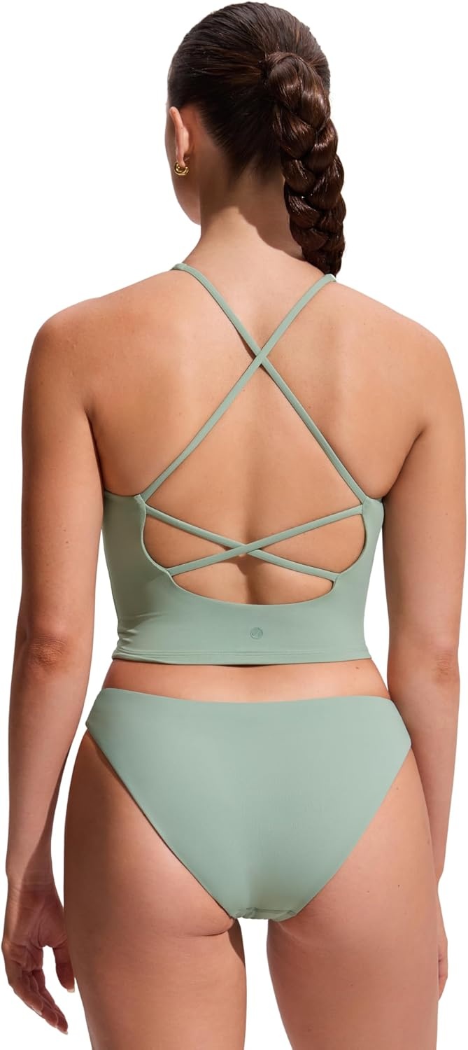 image:imageCRZ YOGA Criss Cross Back Tankini Tops for Women Padded V Neck Bathing Suit Crop Swim TankGreen Palm Court