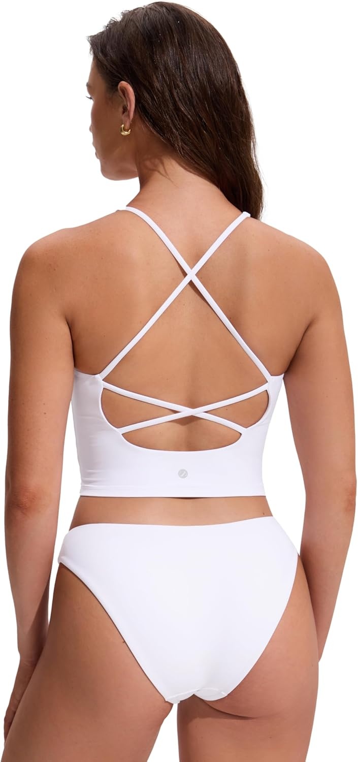 image:imageCRZ YOGA Criss Cross Back Tankini Tops for Women Padded V Neck Bathing Suit Crop Swim TankWhite