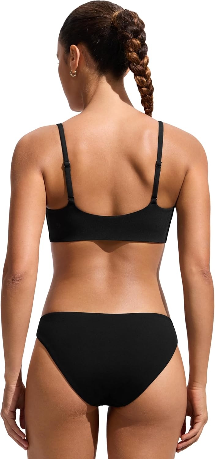 image:imageCRZ YOGA DDD Scoop Neck Bikini Tops for Women Padded Adjustable Spaghetti Straps Bathing Swimsuit Sports BraBlack