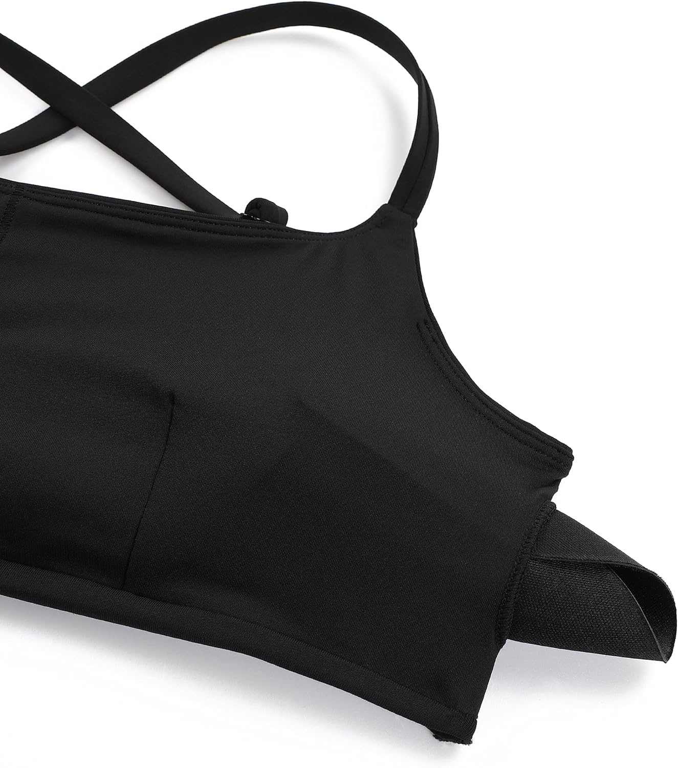 image:imageCRZ YOGA DDD Scoop Neck Bikini Tops for Women Padded Adjustable Spaghetti Straps Bathing Swimsuit Sports BraBlack