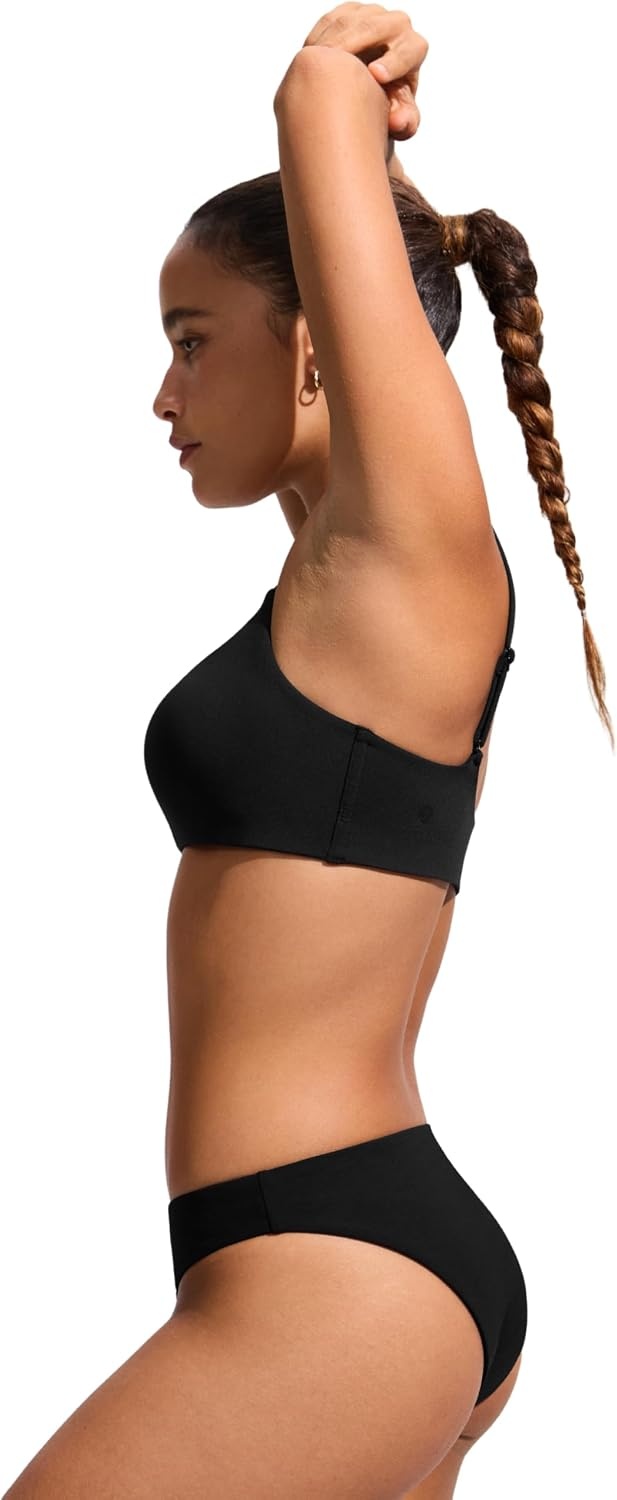 image:imageCRZ YOGA DDD Scoop Neck Bikini Tops for Women Padded Adjustable Spaghetti Straps Bathing Swimsuit Sports BraBlack