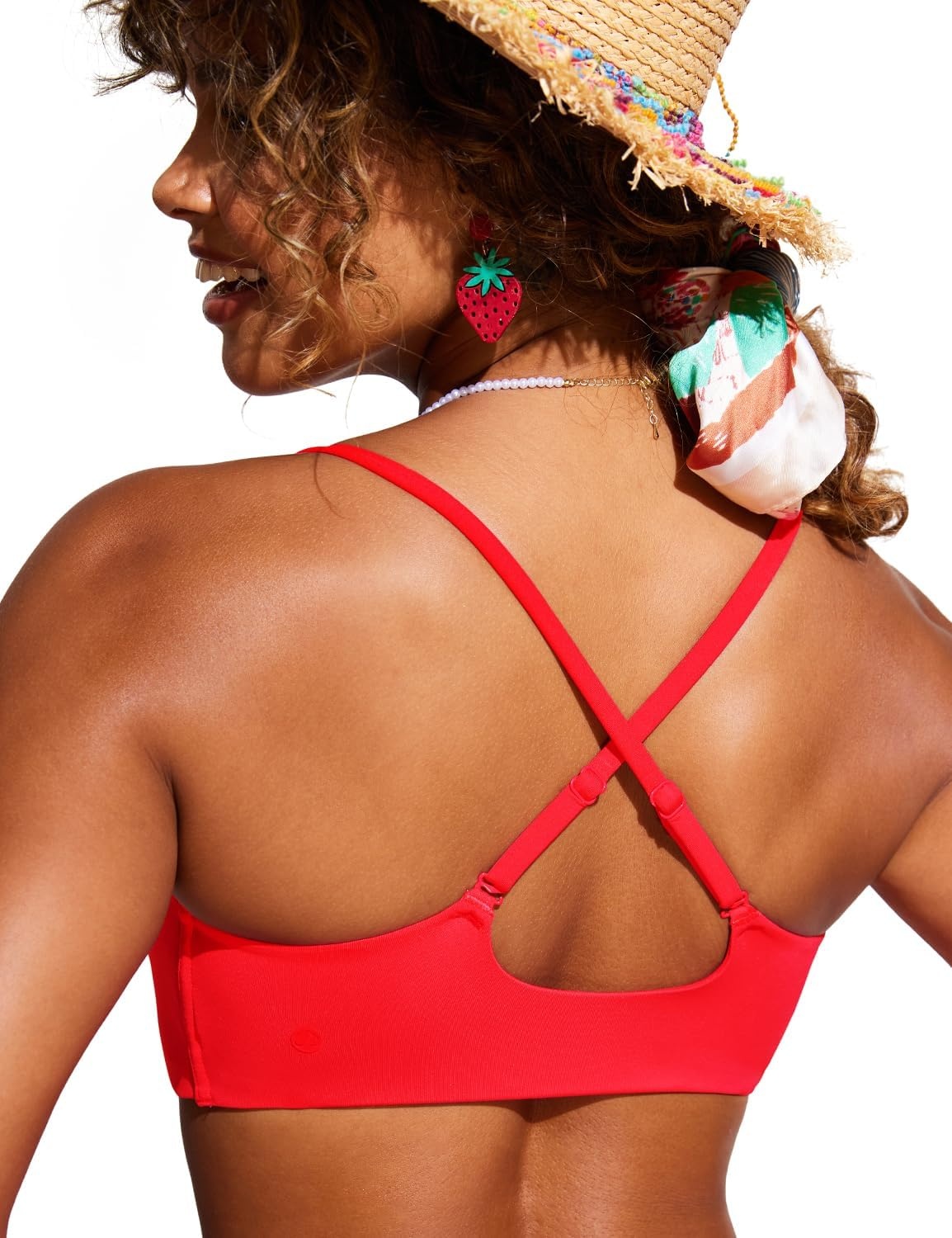 image:imageCRZ YOGA DDD Scoop Neck Bikini Tops for Women Padded Adjustable Spaghetti Straps Bathing Swimsuit Sports BraDeep Red