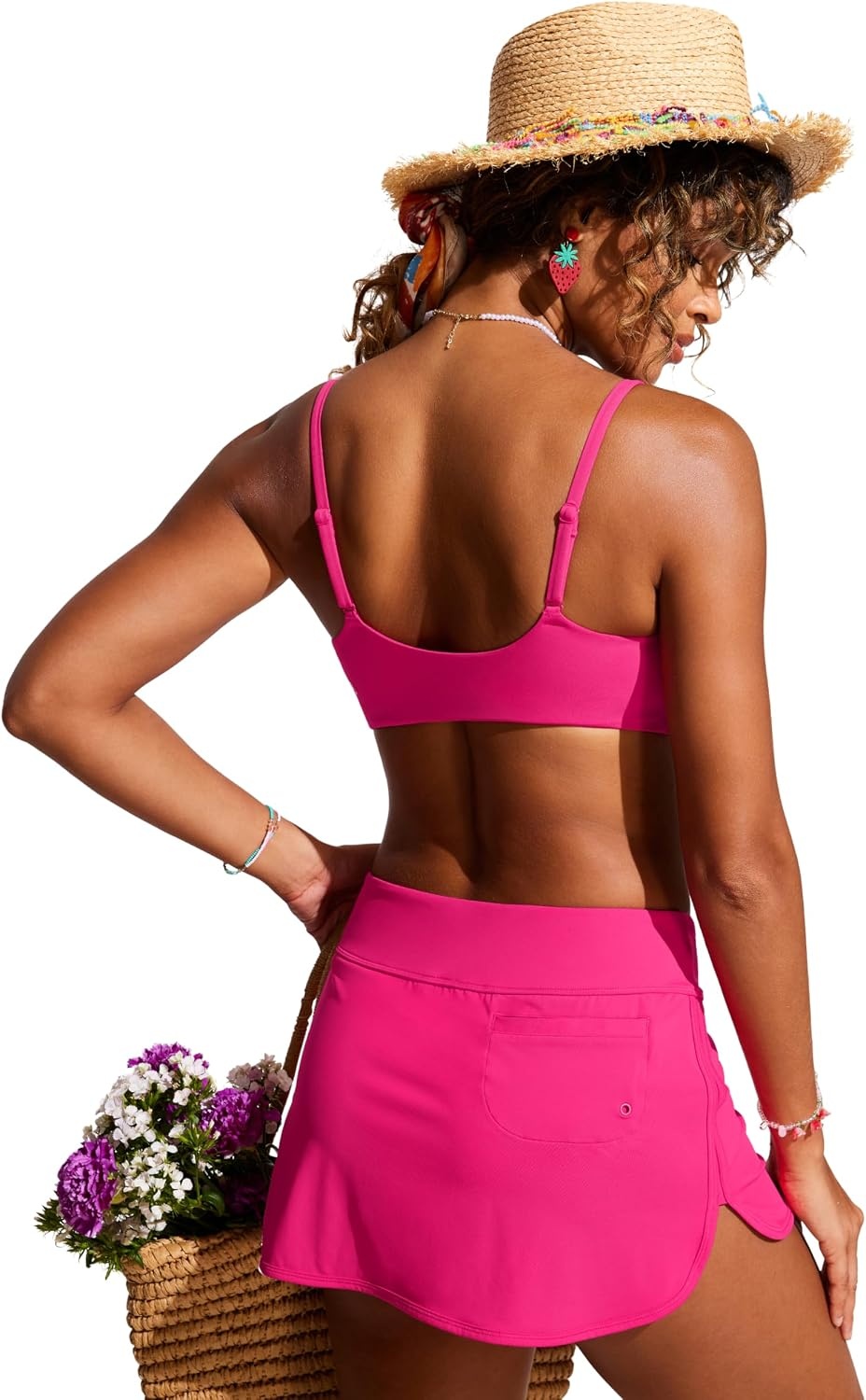 image:imageCRZ YOGA DDD Scoop Neck Bikini Tops for Women Padded Adjustable Spaghetti Straps Bathing Swimsuit Sports BraGranita Pink