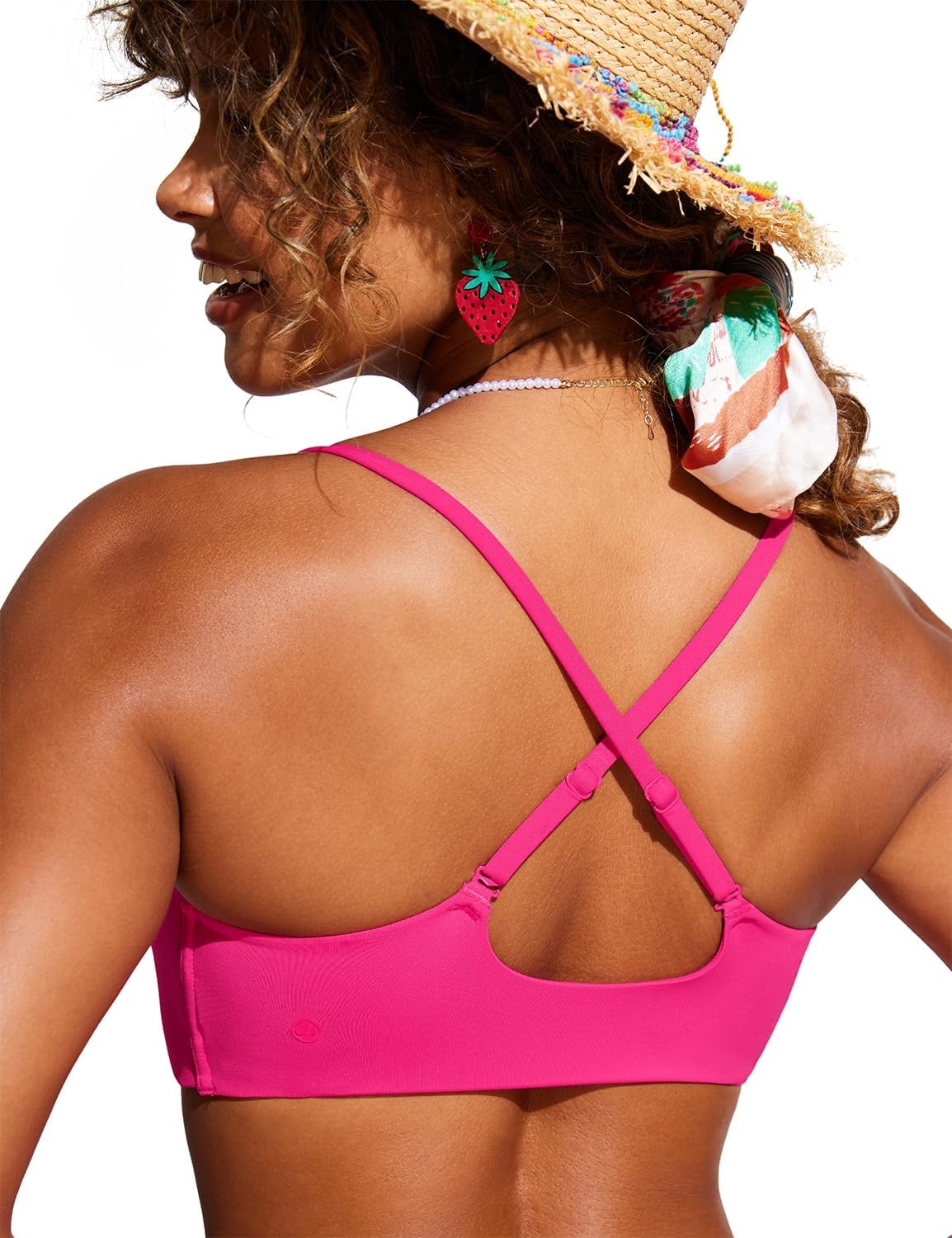 image:imageCRZ YOGA DDD Scoop Neck Bikini Tops for Women Padded Adjustable Spaghetti Straps Bathing Swimsuit Sports BraGranita Pink