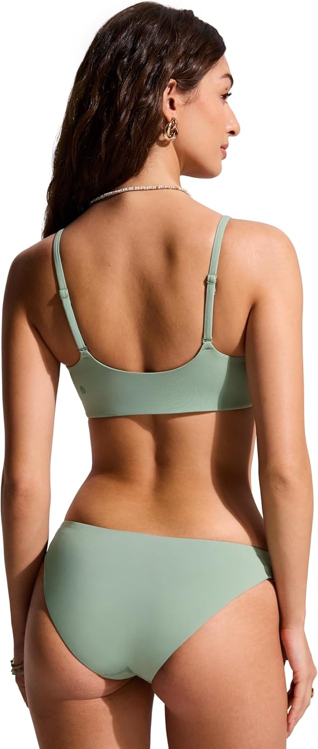 image:imageCRZ YOGA DDD Scoop Neck Bikini Tops for Women Padded Adjustable Spaghetti Straps Bathing Swimsuit Sports BraGreen Palm Court