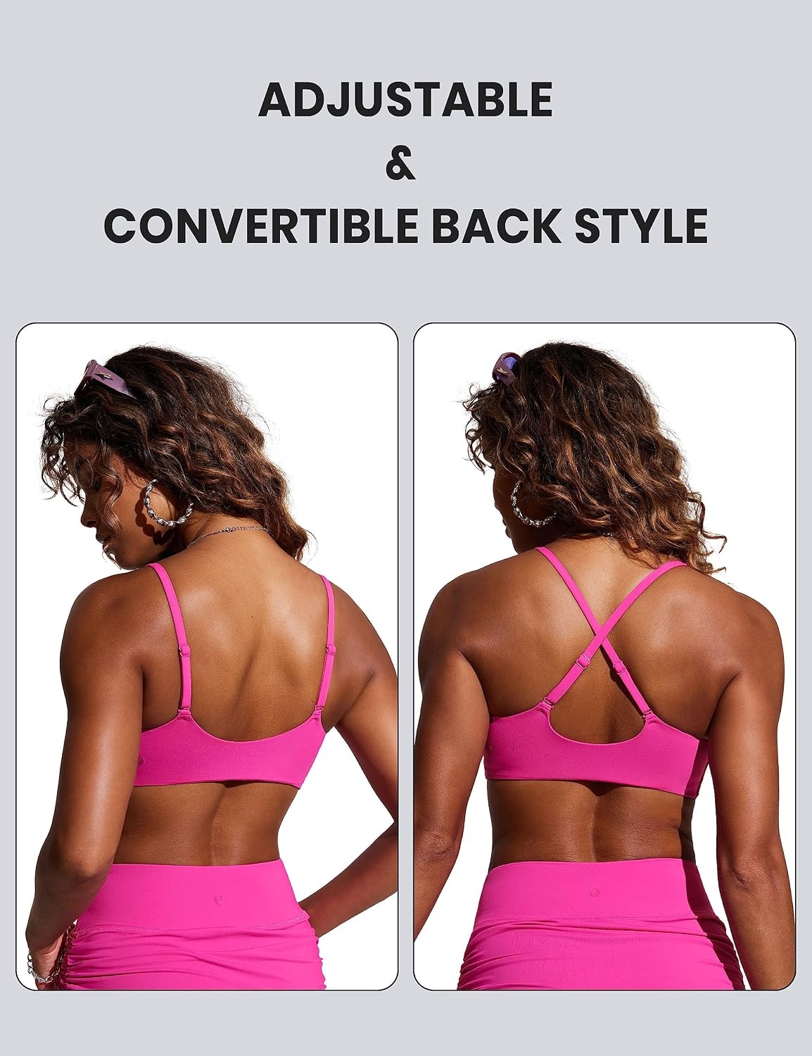 image:imageCRZ YOGA DDD Scoop Neck Bikini Tops for Women Padded Adjustable Spaghetti Straps Bathing Swimsuit Sports BraHibiscus Purple