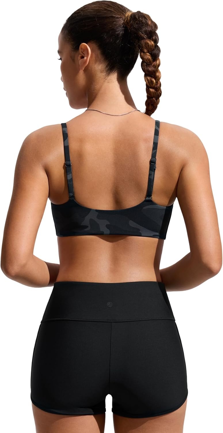 image:imageCRZ YOGA DDD Scoop Neck Bikini Tops for Women Padded Adjustable Spaghetti Straps Bathing Swimsuit Sports BraJungle Camouflage Gray