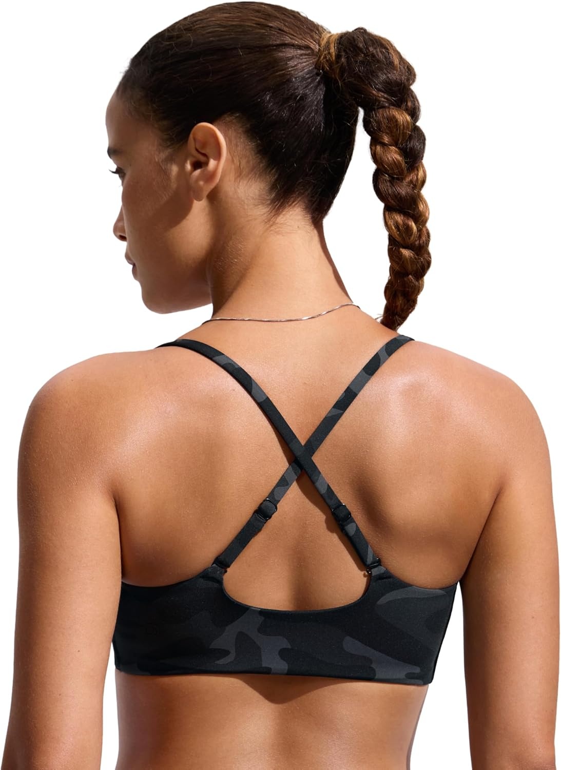 image:imageCRZ YOGA DDD Scoop Neck Bikini Tops for Women Padded Adjustable Spaghetti Straps Bathing Swimsuit Sports BraJungle Camouflage Gray