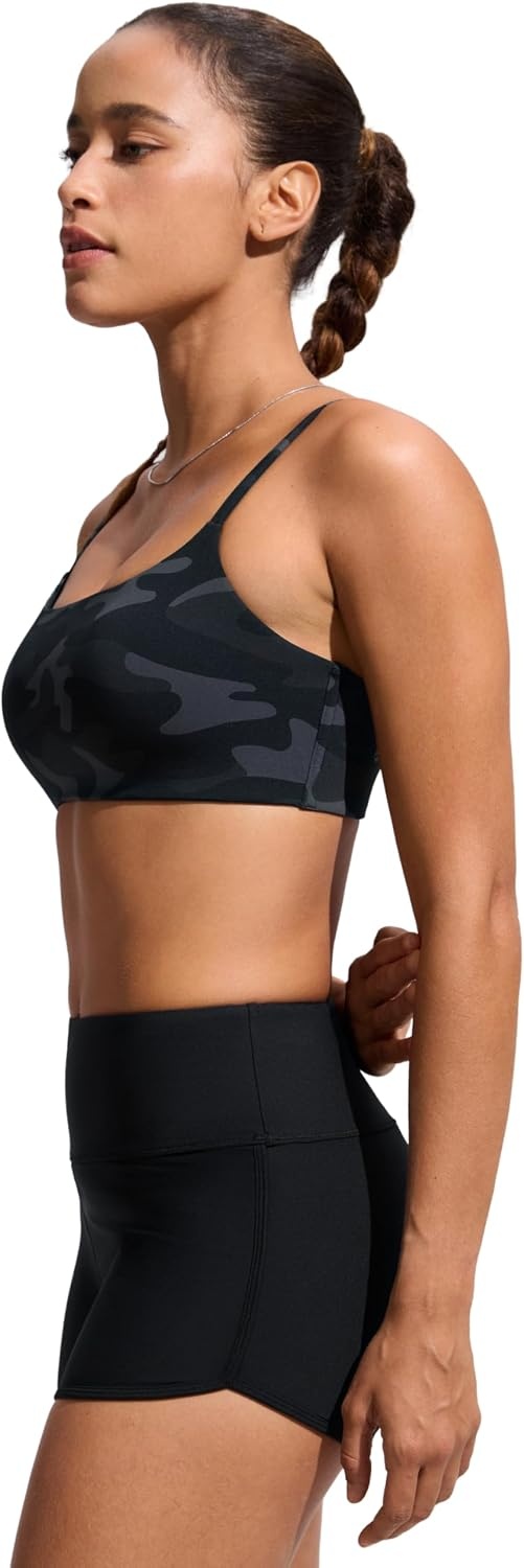 image:imageCRZ YOGA DDD Scoop Neck Bikini Tops for Women Padded Adjustable Spaghetti Straps Bathing Swimsuit Sports BraJungle Camouflage Gray