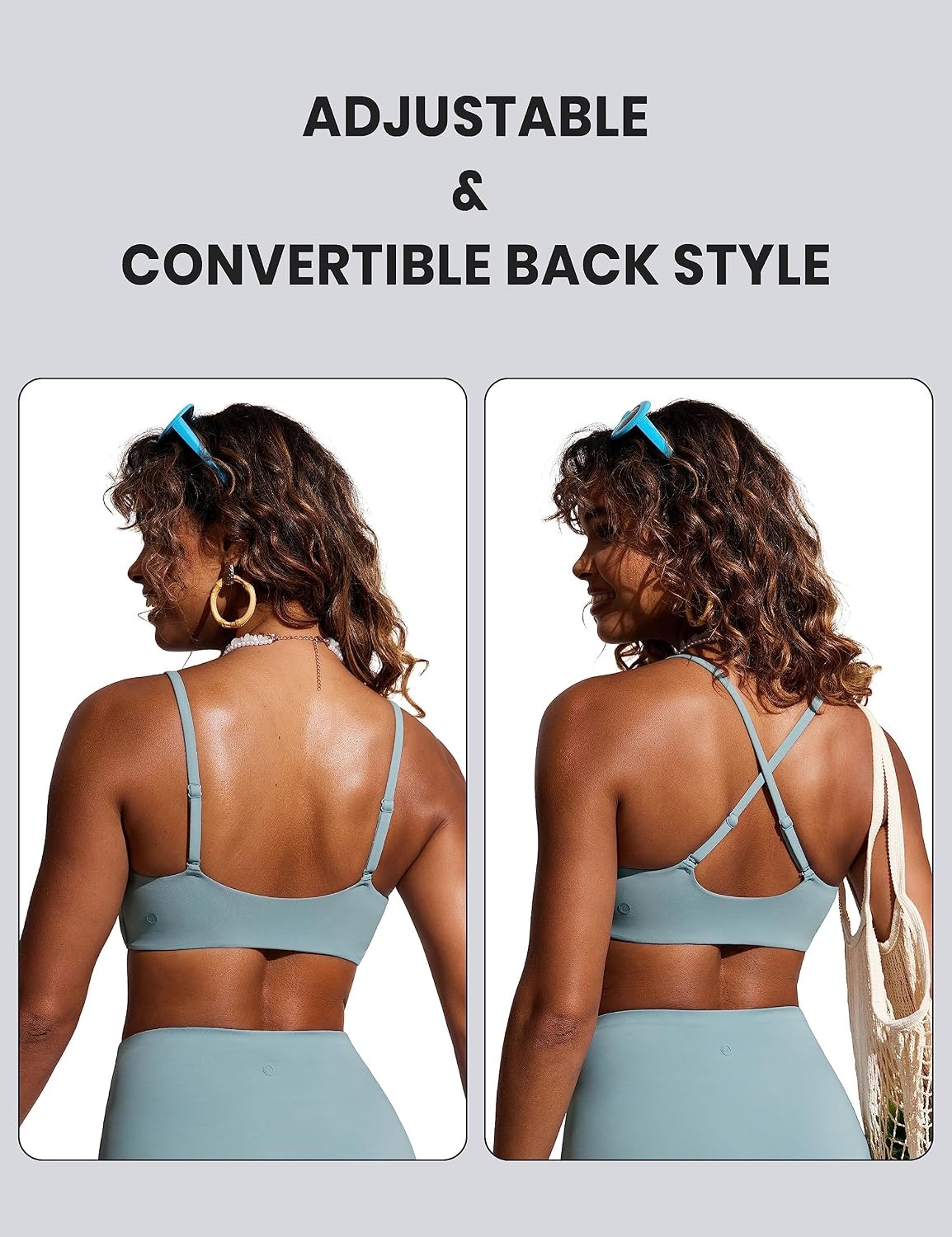image:imageCRZ YOGA DDD Scoop Neck Bikini Tops for Women Padded Adjustable Spaghetti Straps Bathing Swimsuit Sports BraLight Grayish Blue