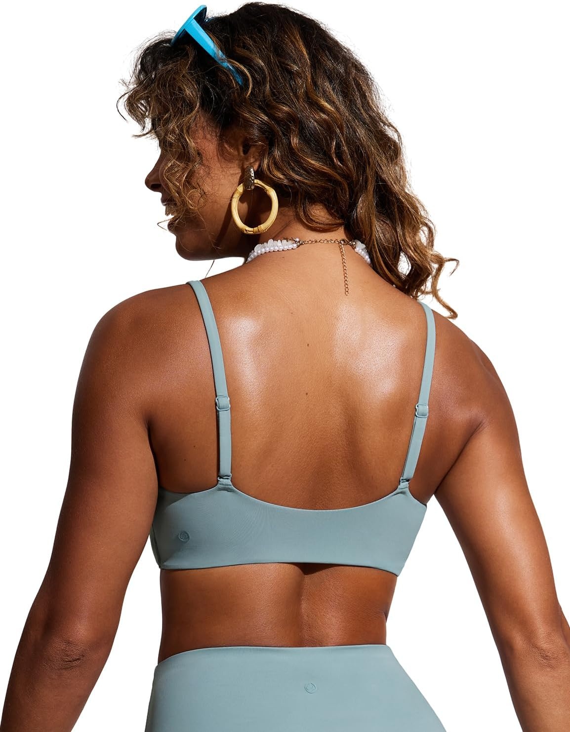 image:imageCRZ YOGA DDD Scoop Neck Bikini Tops for Women Padded Adjustable Spaghetti Straps Bathing Swimsuit Sports BraLight Grayish Blue