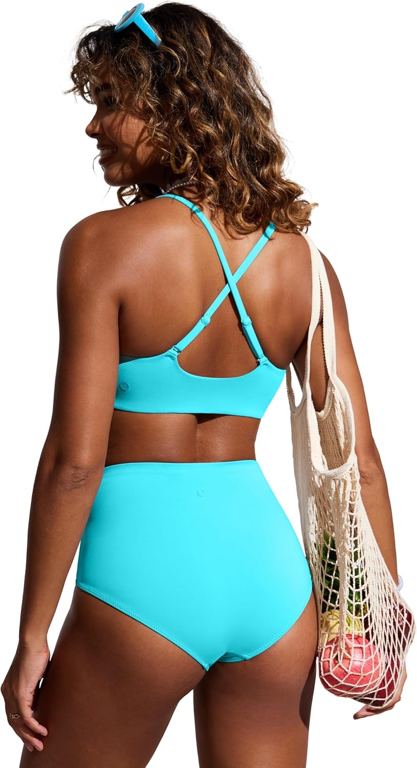 image:imageCRZ YOGA DDD Scoop Neck Bikini Tops for Women Padded Adjustable Spaghetti Straps Bathing Swimsuit Sports BraTurquoise